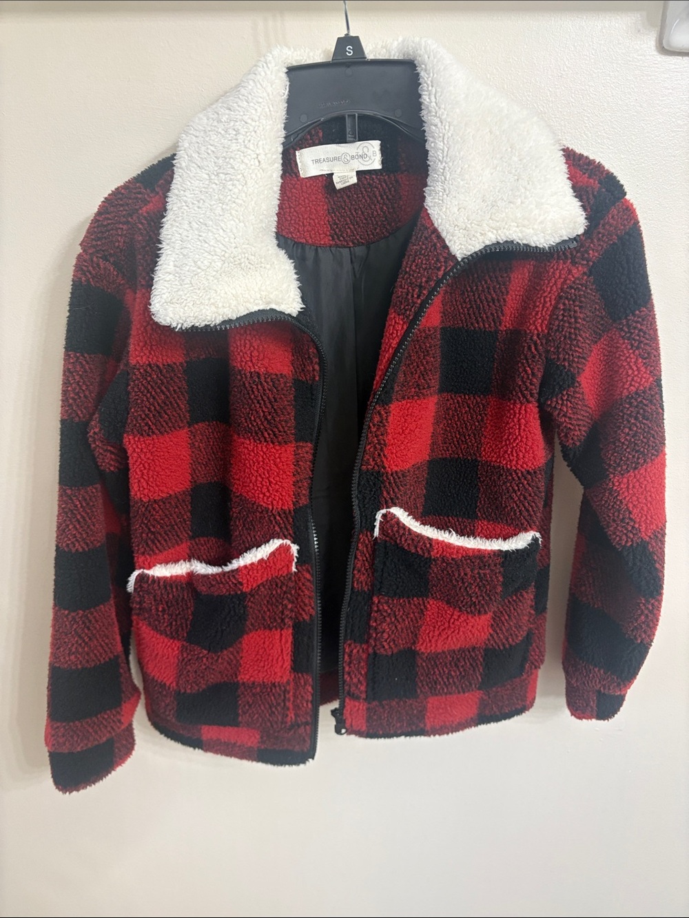 Treasure & Bond Red and Black Buffalo Plaid Sherpa-Trim Jacket - Kids